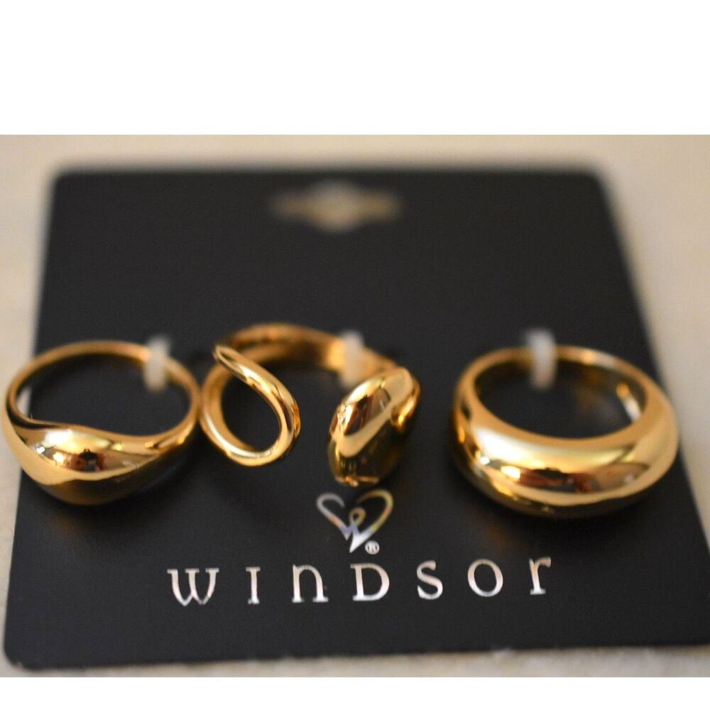 NWT Windsor 3 Gold Tone Unique Shaped Sizes 7&8 Unisex Casual Everyday Rings